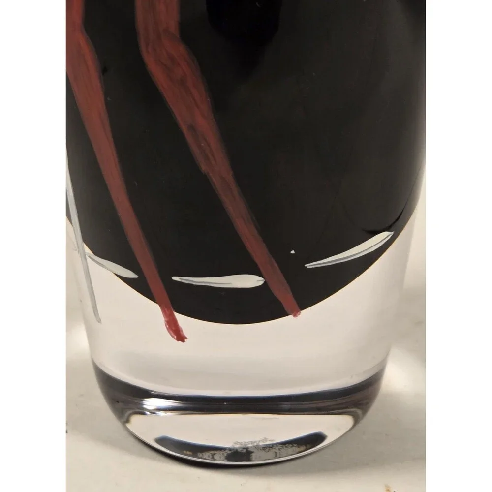 vintage Sasaki Bacchanal Art Glass Vase 11 3/4” Poland Black Hand Painted w/ Box